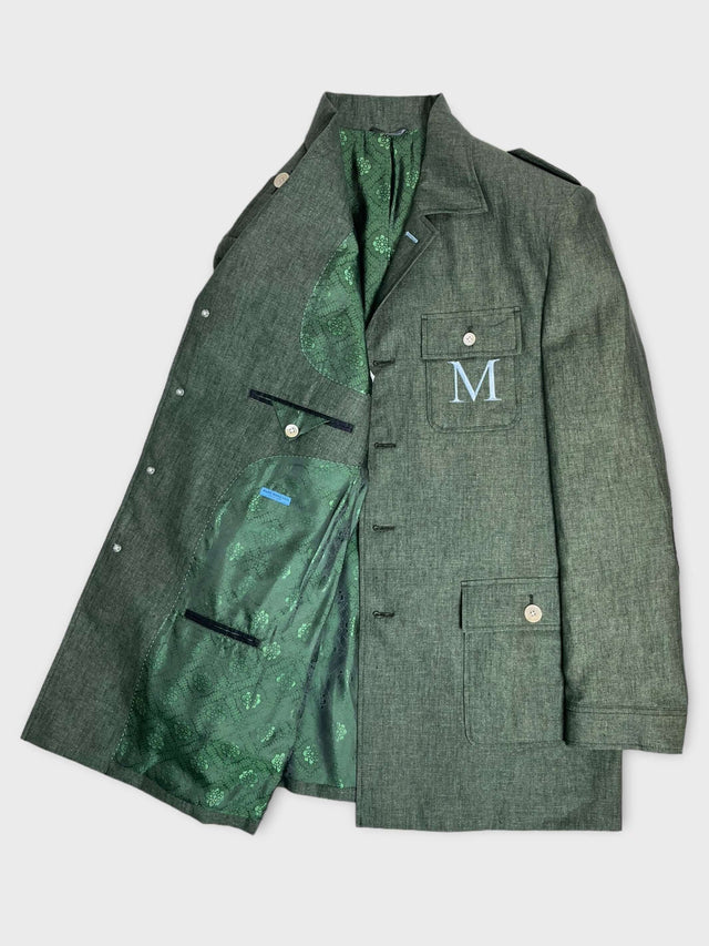 Green linen Safari long safari jacket