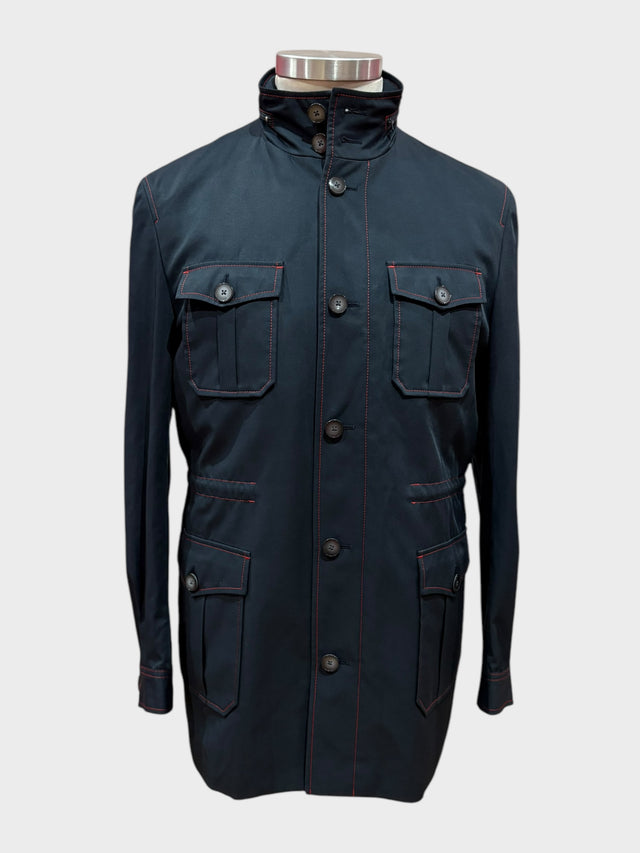 Navy Field Jacket Waterproof With Red Contrast Stitching