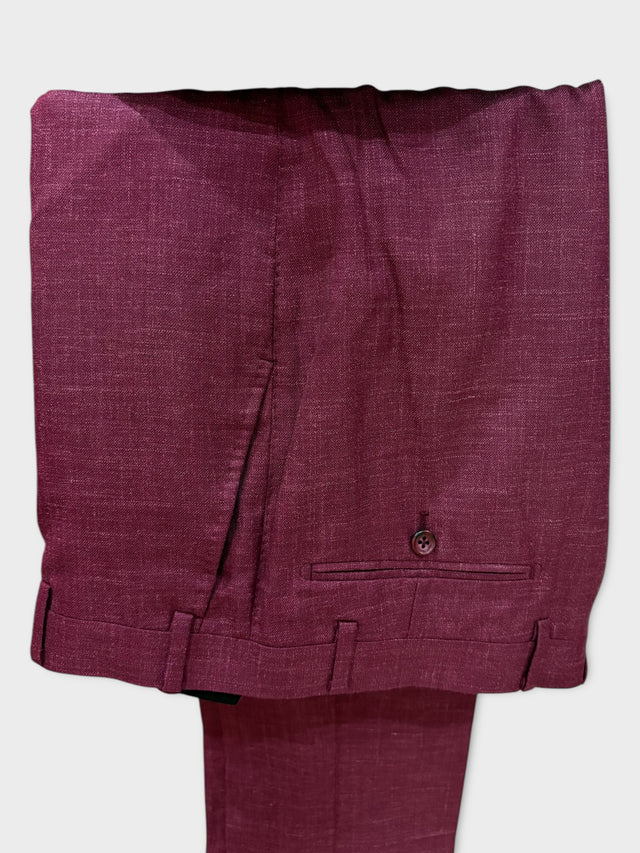 Burgundy Silk Wool Linen Suit Short - 2 pairs of trousers