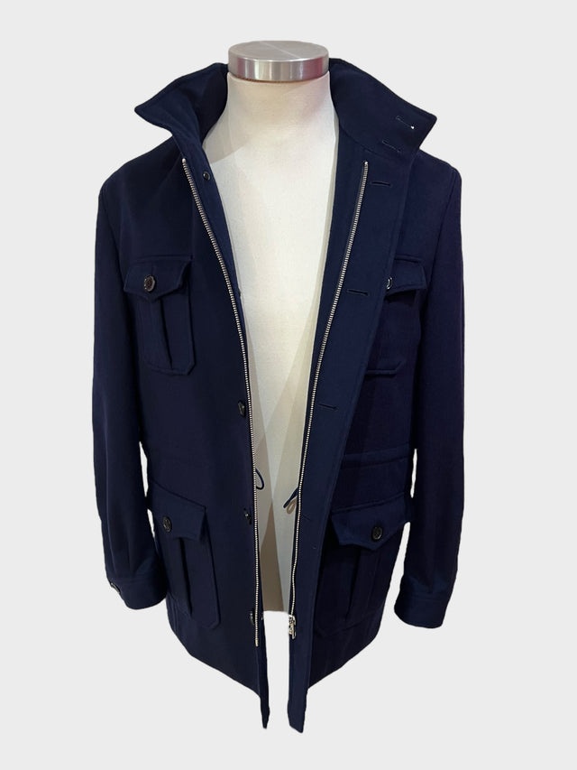 Navy Field Jacket With Hood