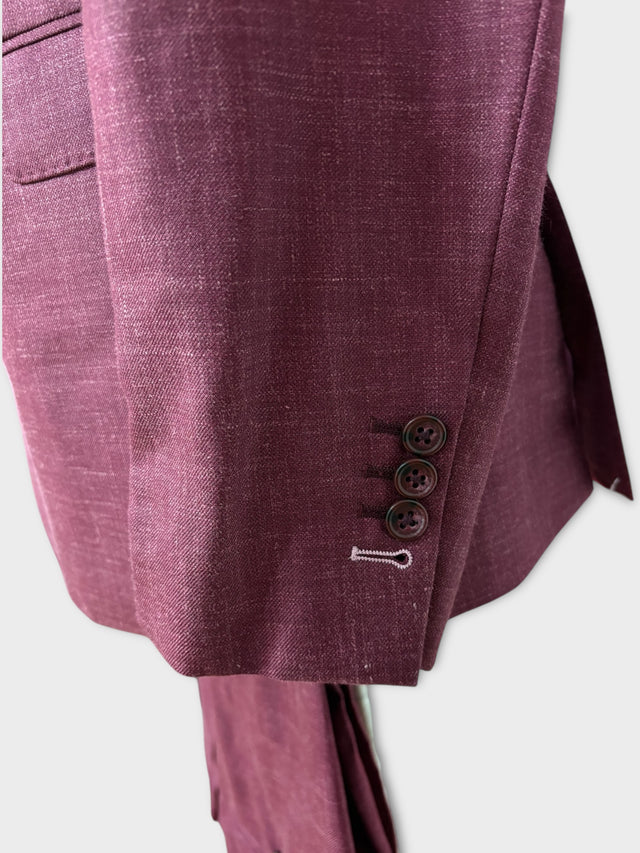 Burgundy Silk Wool Linen Suit Short - 2 pairs of trousers