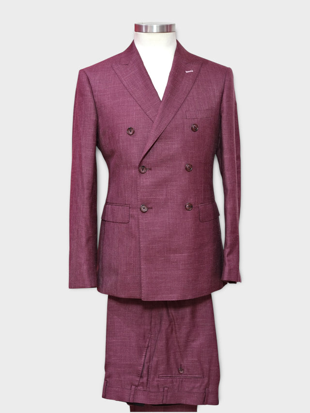 Burgundy Silk Wool Linen Suit Short - 2 pairs of trousers