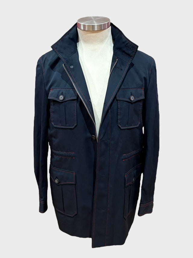 Navy Field Jacket Waterproof With Red Contrast Stitching