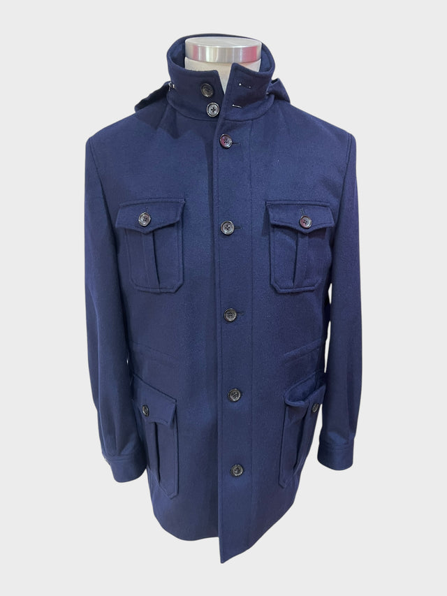 Navy Field Jacket With Hood