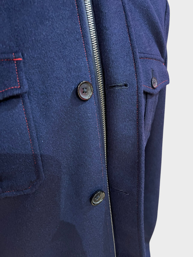 Navy Field Jacket with red contrast stitching