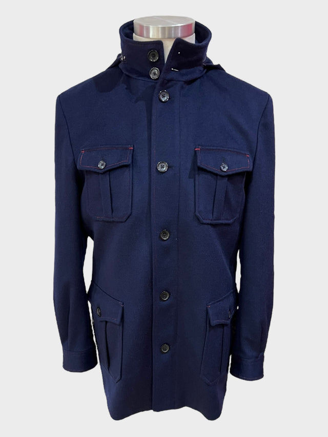 Navy Field Jacket with red contrast stitching