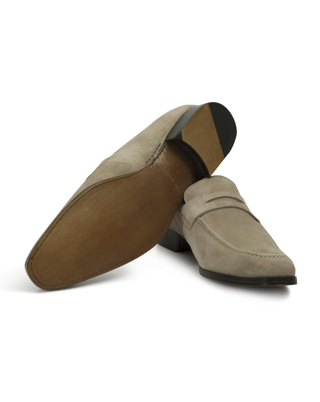 Beige Suede Hand-Stitched Penny Loafer-Mark Marengo Savile Row