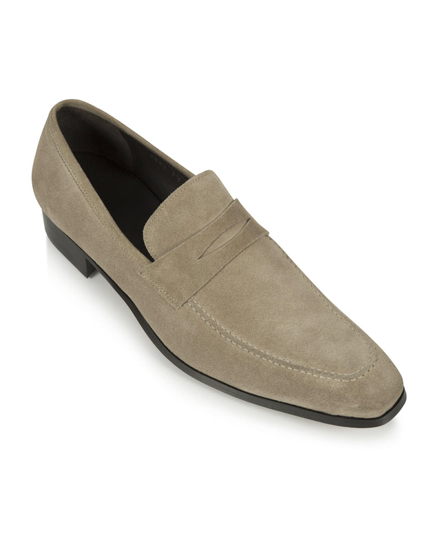 Beige Suede Hand-Stitched Penny Loafer-Mark Marengo Savile Row