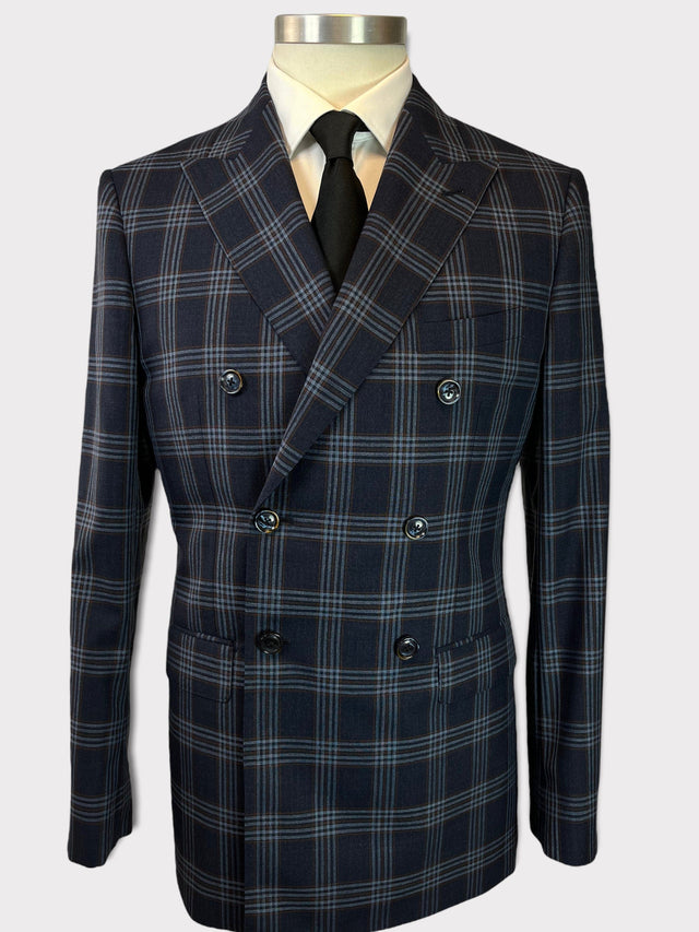 Blue Double Breasted Check Jacket