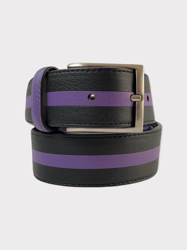 Black Purple Stripe Aged Leather Belt