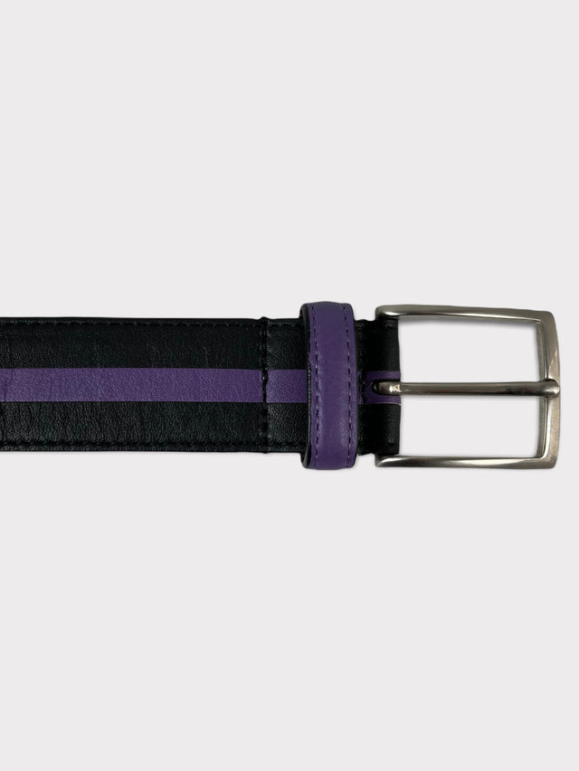 Black Purple Stripe Aged Leather Belt