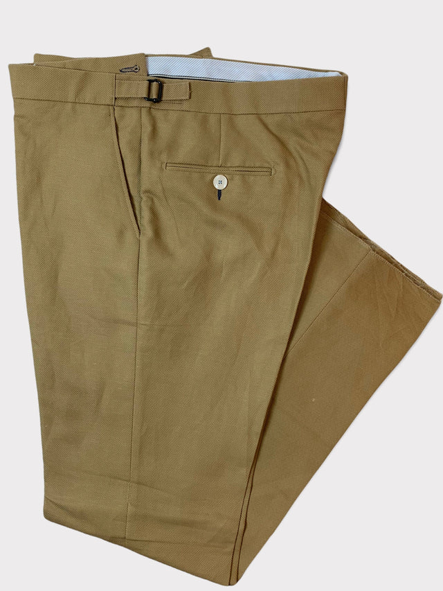 Beige Cotton Hopsack Trousers-Mark Marengo Savile Row