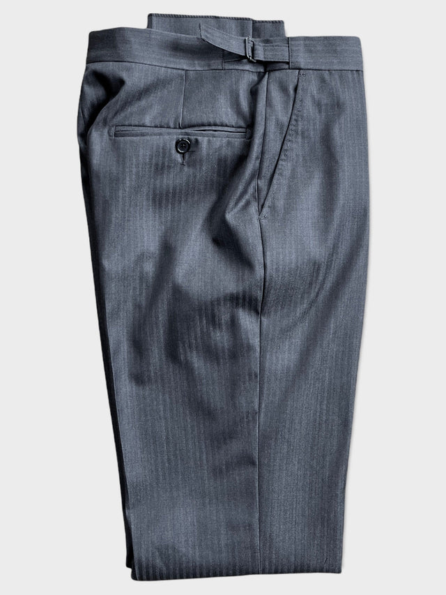 Grey Herringbone Wool Trousers