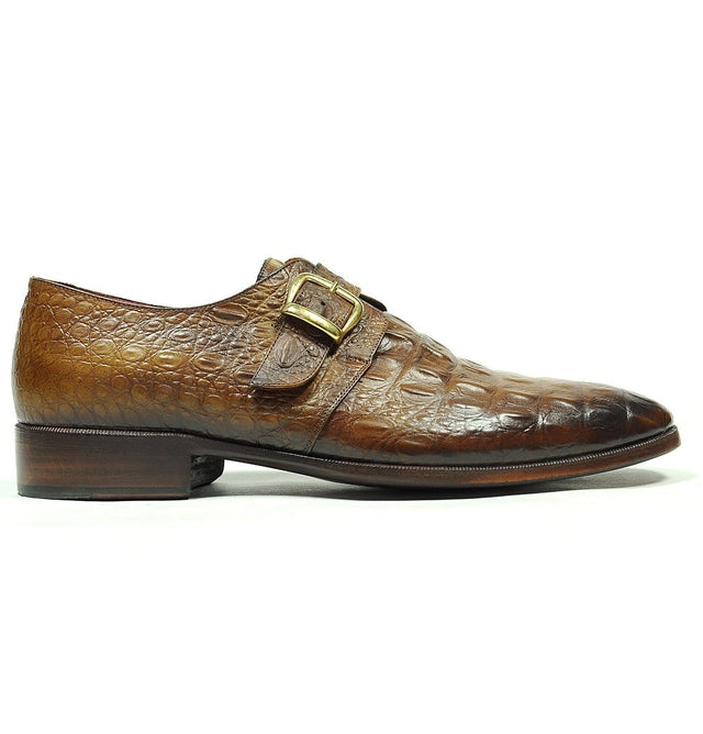 Tan Embossed Crocodile Monk Shoes