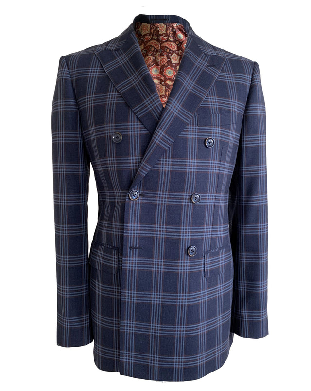 Blue Double Breasted Check Jacket