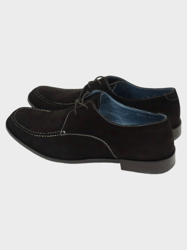 Dark Brown Suede Shoes With Stitch Detailing