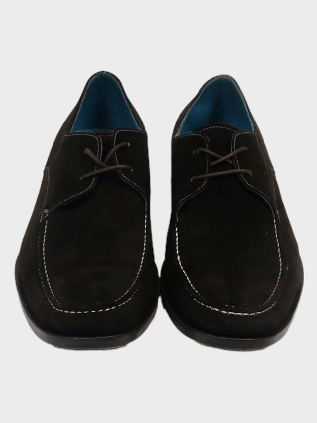 Dark Brown Suede Shoes With Stitch Detailing