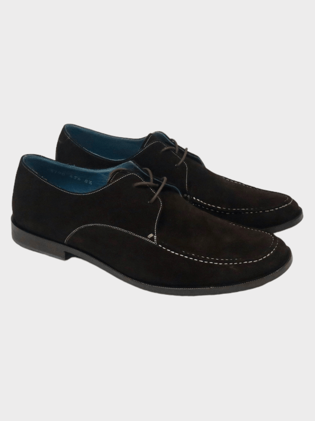 Dark Brown Suede Shoes With Stitch Detailing