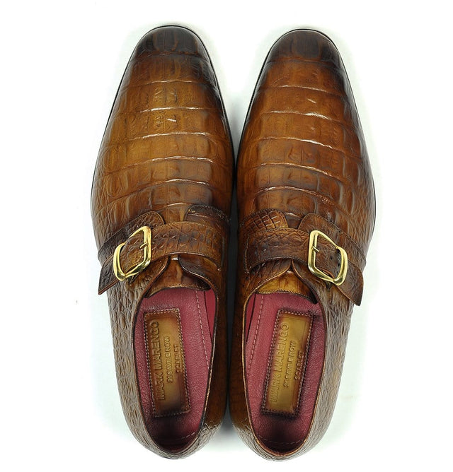 Tan Embossed Crocodile Monk Shoes